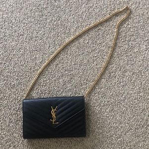 YSL (Saint Laurent) black leather wallet on chain